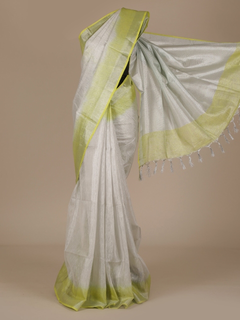 

Pothys White Solid Pure Linen Saree