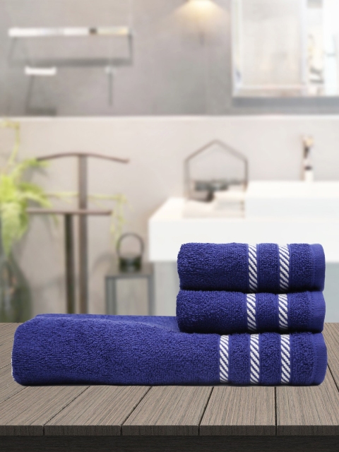 

Trident Unisex Set of 3 Blue & White Solid 380 GSM Towel Set