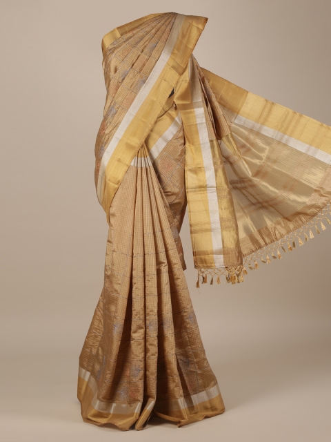 

Pothys Brown Checked Jute Silk Saree