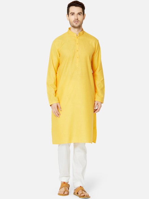 

Ethnicity Men Yellow & White Solid Kurta with Pyjamas
