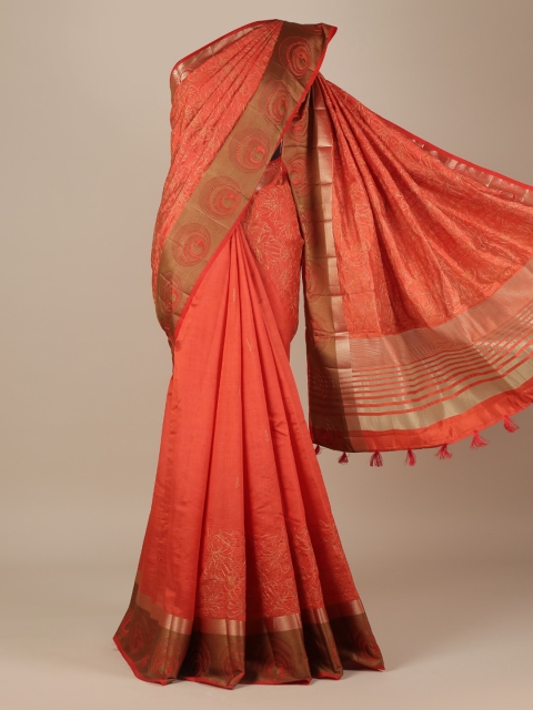 

Pothys Rust Orange Embellished Jute Silk Saree