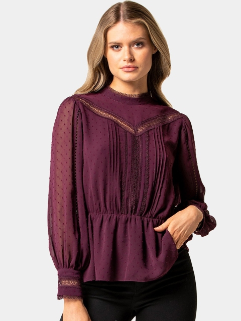 

Forever New Women Burgundy Solid Cinched Waist Top