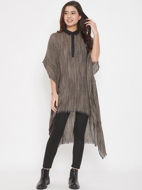 

The Kaftan Company Women Brown & Grey Self-Design Woollen Sustainable Kaftan Tunic