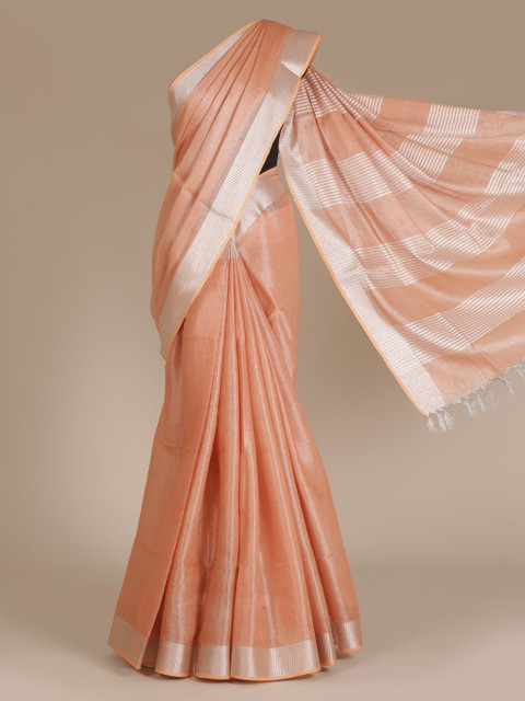 

Pothys Peach-Coloured Solid Pure Linen Saree