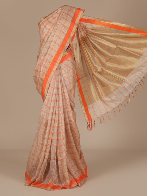 

Pothys Cream-Coloured Checked Pure Linen Saree