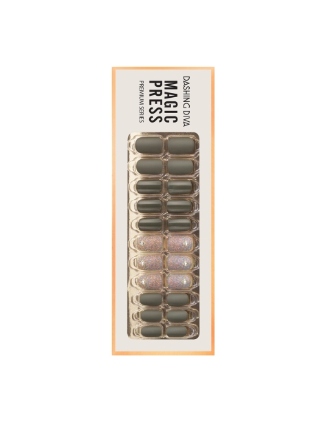 

Dashing Diva Green & Silver MAGICPRESS MISSONI KHAKI Artificial Nails