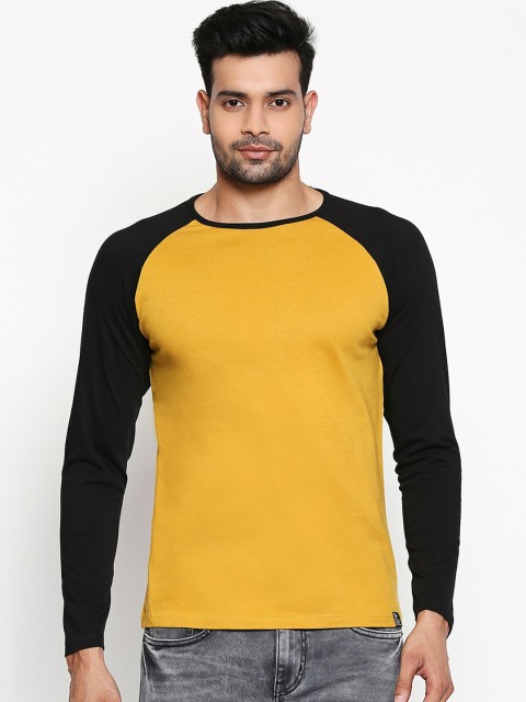 

People Men Mustard Colourblocked Round Neck T-shirt