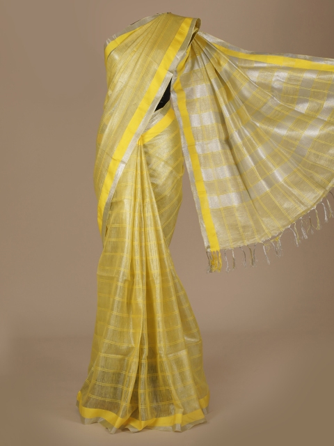 

Pothys Yellow Striped Pure Linen Saree