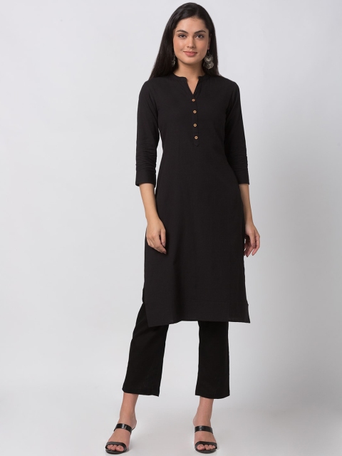 

Ethnicity Women Black Solid Straight Kurta