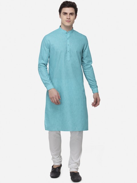 

JADE BLUE Men Turquoise Blue Striped Straight Modi Kurta