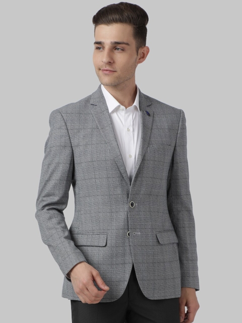 

Park Avenue Men Grey & Black Self-Checked Slim Fit Single-Breasted Formal Blazer