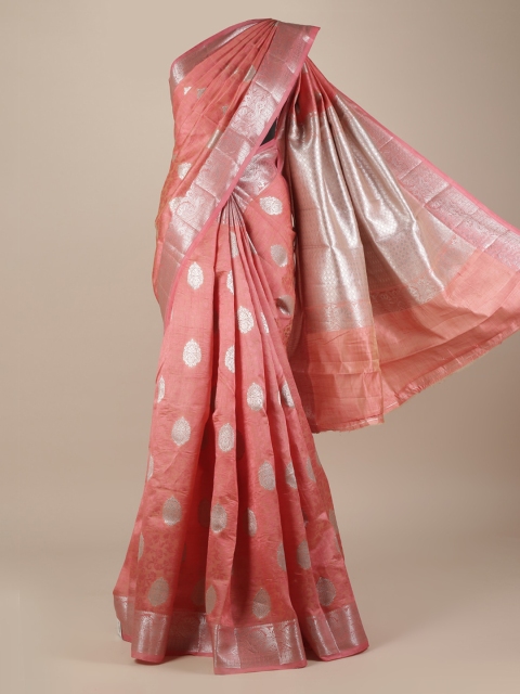 

Pothys Peach-Coloured Printed Jute Silk Saree