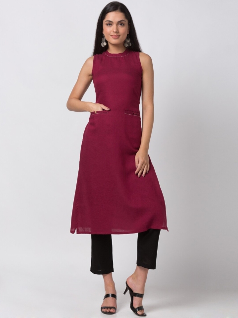 

Ethnicity Women Red Solid A-Line Kurta