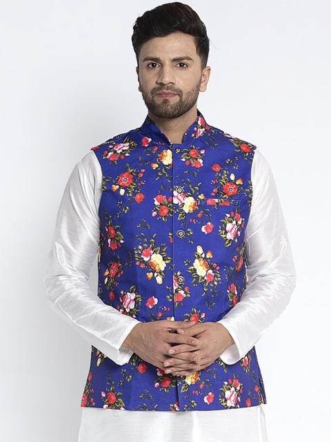 

Benstoke Men Blue & Red Printed Woven Nehru Jacket