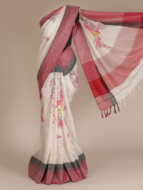 

Pothys Off-White Woven Design Pure Linen Saree