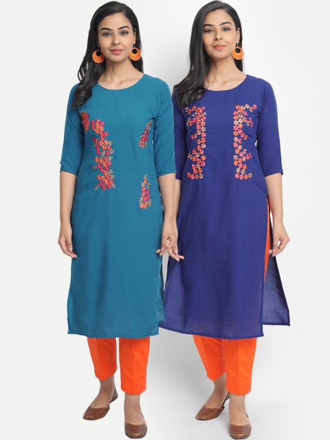 

7Threads Women Multicoloured Set of 2 Solid Straight Kurta, Multi