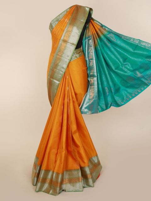 

Pothys Mustard Yellow & Green Pure Silk Woven Design Kanjeevaram Saree