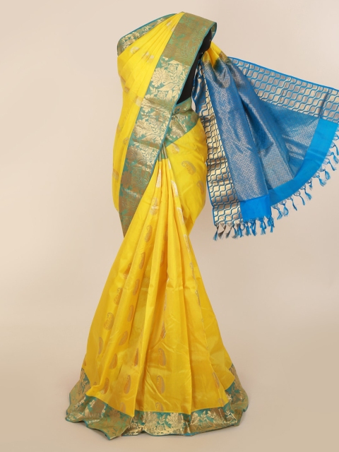 

Pothys Yellow & Blue Pure Silk Woven Design Kanjeevaram Saree