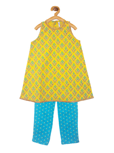 

Campana Girls Yellow & Blue Printed Kurta with Trousers
