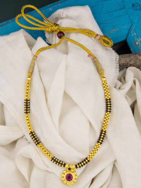 

Alankruthi Gold-Toned & Black Beaded Thushi Saaj Pendant Necklace