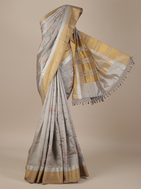 

Pothys Grey Checked Jute Silk Saree