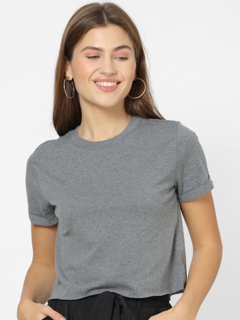 

FOREVER 21 Women Grey Solid Top