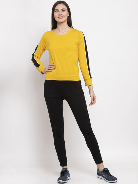 

Boston Club Women Yellow & Black Solid Tracksuit