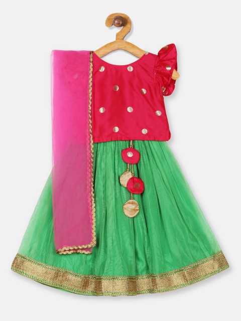 

Meringue Girls Red & Green Woven Design Ready To Wear Lehenga Choli With Dupatta