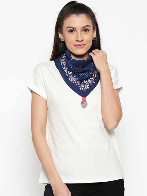 

People Women White & Navy Blue Printed Scarf
