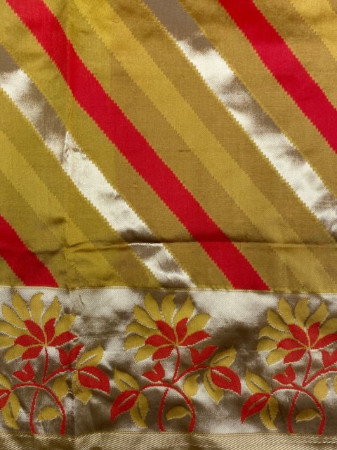 KLM Fashion Mall Mustard Yellow & Red Silk Blend Striped Saree
