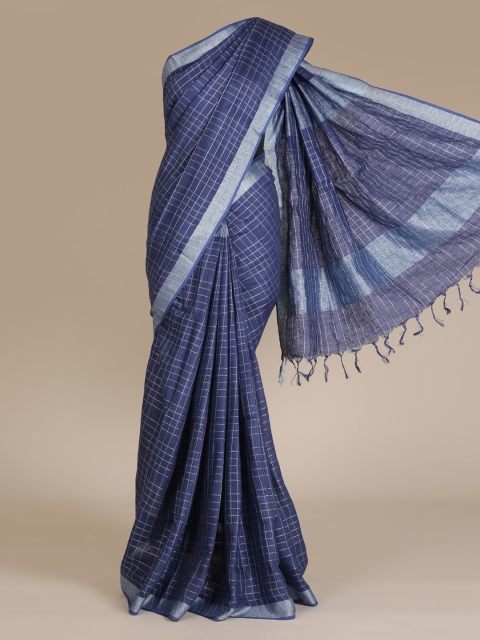 

Pothys Blue Checked Pure Linen Saree