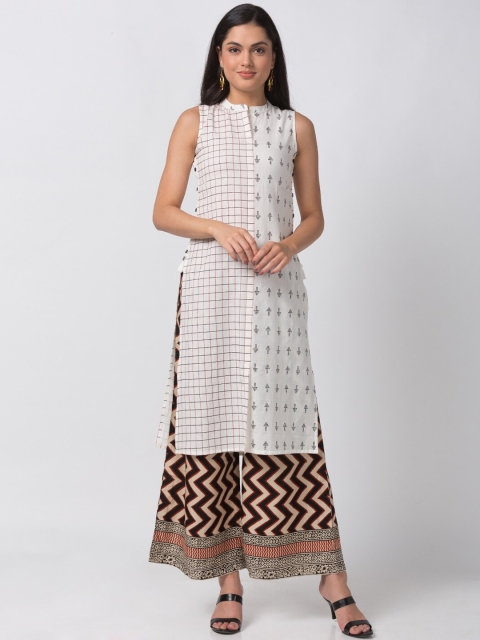 

Ethnicity Women Off-White Checked A-Line Kurta