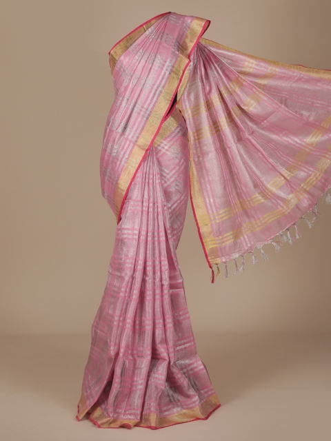 

Pothys Pink Checked Pure Linen Saree