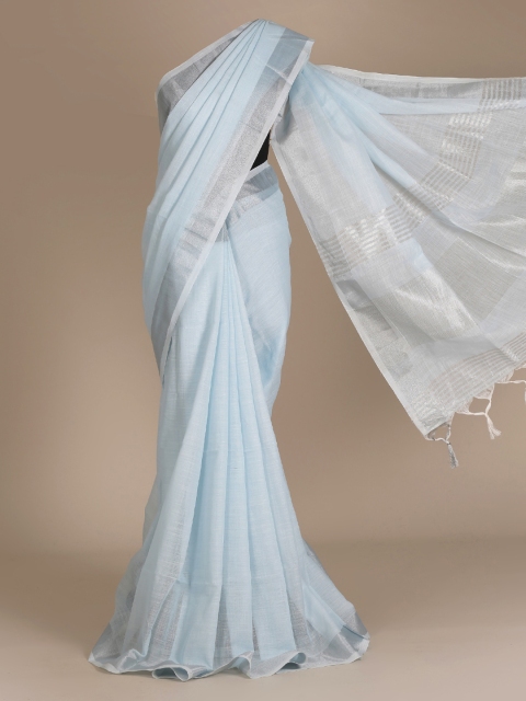 

Pothys Blue Solid Pure Linen Saree