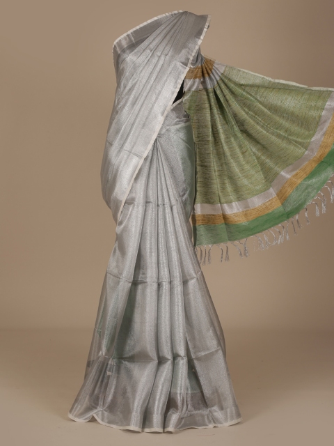 

Pothys Silver-Toned Solid Pure Linen Saree