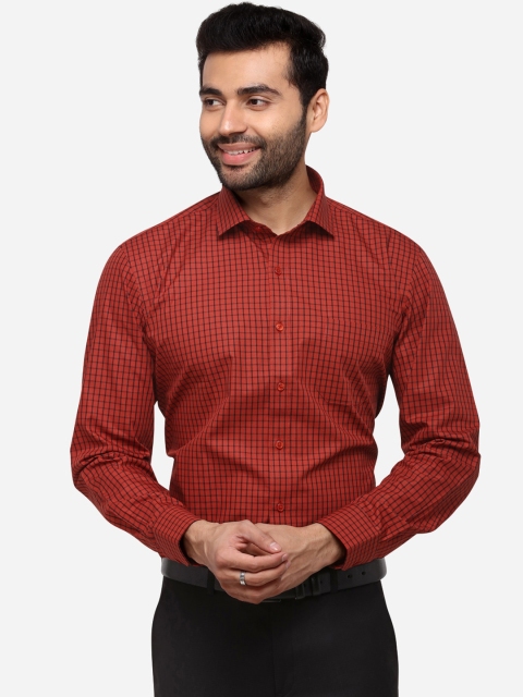 Greenfibre Men Orange & Black Regular Fit Checked Formal Shirt