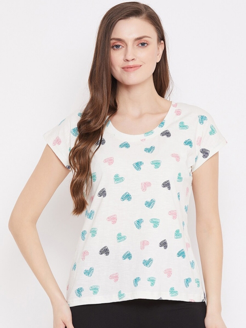 

Clovia Women White & Blue Heart Printed Lounge T-Shirt LT0132A18