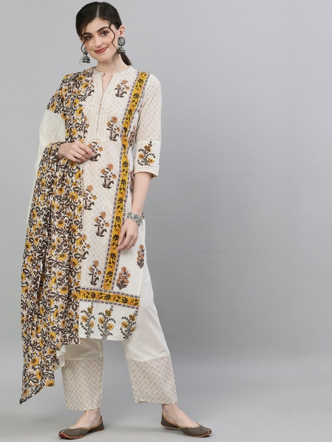 

Ishin Women Off-White & Grey Printed Kurta with Trousers & Dupatta