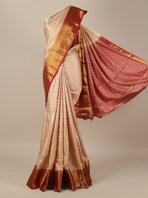 

Pothys Cream-Coloured Printed Jute Silk Saree