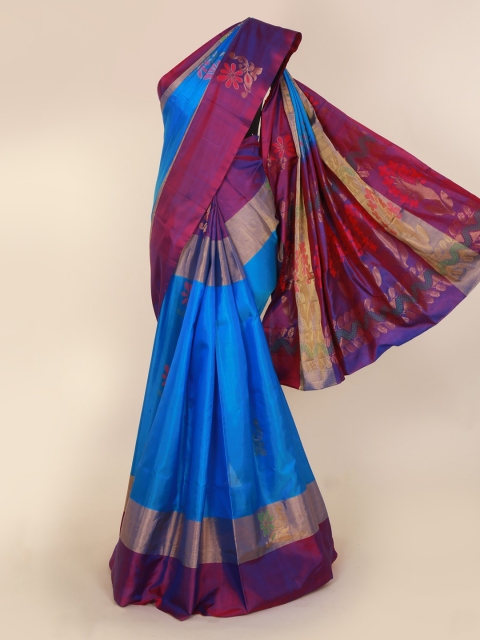 

Pothys Blue & Burgundy Pure Silk Woven Design Kanjeevaram Saree