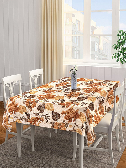 

KLOTTHE Beige & Brown Floral Print Rectangular 90" X 60" Cotton Table Cover