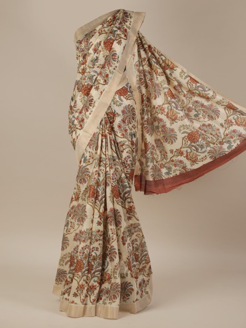 

Pothys Cream-Coloured Printed Jute Silk Saree