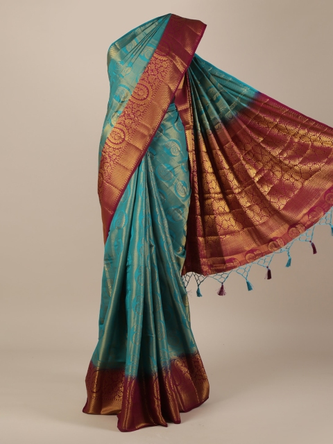 

Pothys Blue Printed Jute Silk Saree