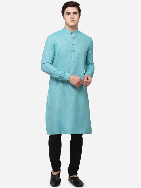 

JADE BLUE Men Turquoise Blue Solid Straight Kurta
