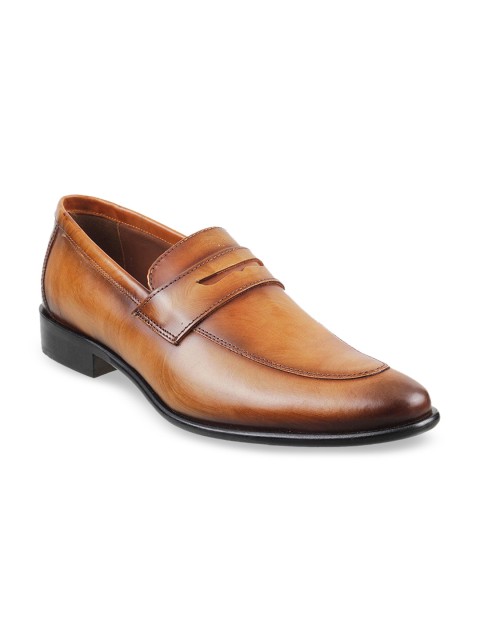 

J.FONTINI Men Tan Brown Solid Leather Formal Loafers