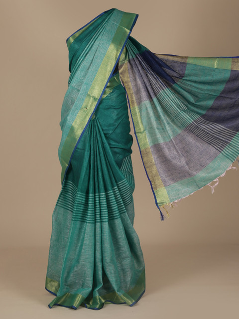 

Pothys Green Solid Pure Linen Saree