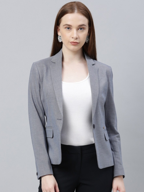 

Park Avenue Woman Blue Self-Design Single-Breasted Blazer
