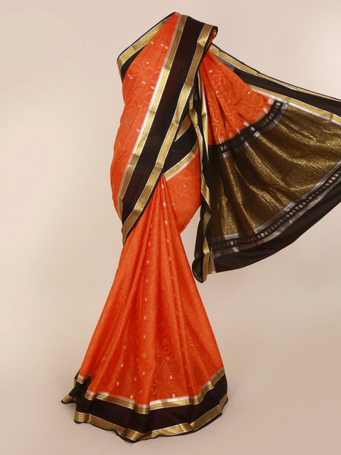 

Pothys Orange & Coffee Brown Pure Silk Woven Design Mysore Silk Saree