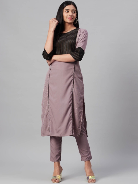 

ZIYAA Women Mauve & Black Striped Straight Kurta