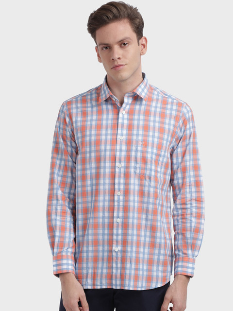 

ColorPlus Men Orange & Grey Tailored Fit Checked Casual Shirt